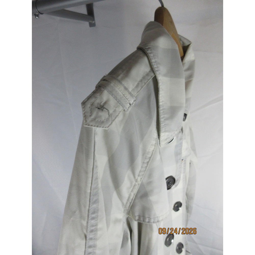 Merona Womens Plaid Trench Coat Cream Gray Water Repellent Double Breasted L - Picture 5 of 9